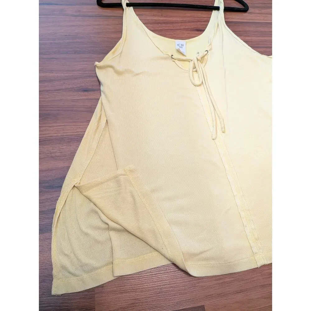 We The Free Ribbed Tie Front Tank Top Size Large Yellow Boho Flowy Coastal Chic - Picture 7 of 9
